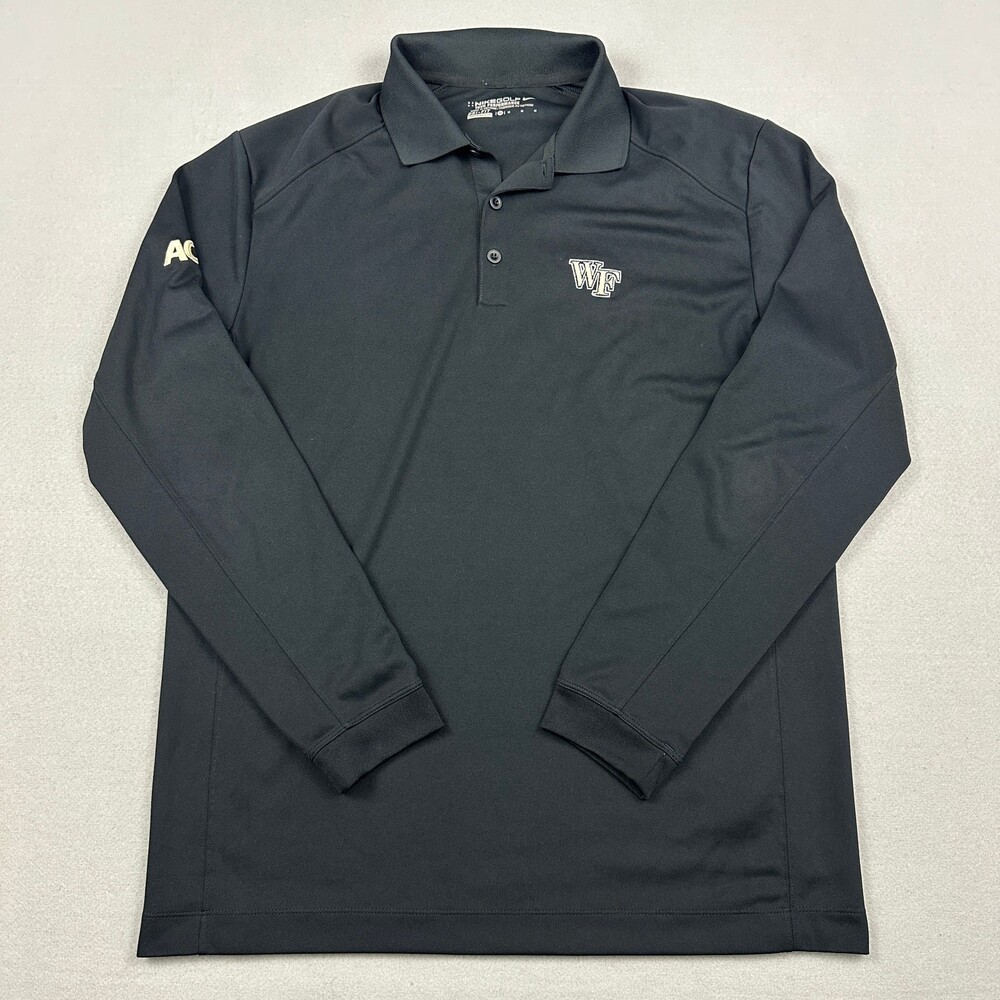 Wake Forest Demon Deacons Polo Shirt Men Medium Black Nike Long Sleeve Polo M *